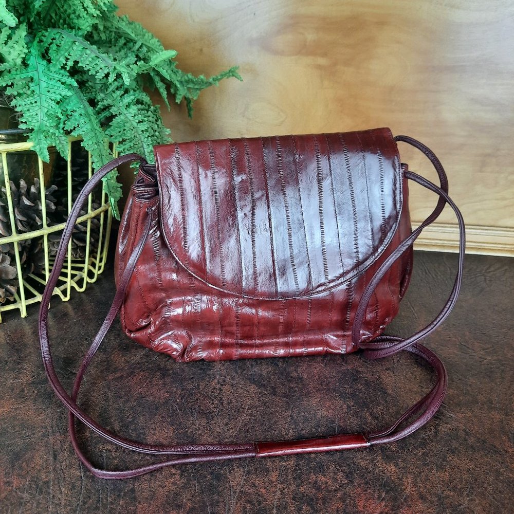 Vtg 70s burgundy eel leather bag - Sunco brand